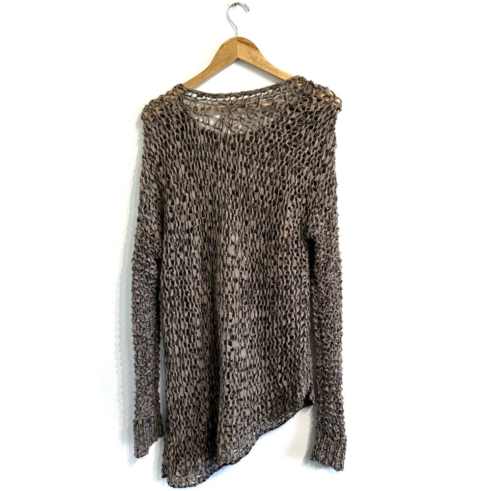 Helmut Lang tattered tape taupe asymmetrical alpaca wool blend sweater open knit - Picture 3 of 12
